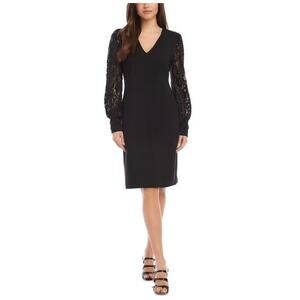 NWT Karen Kane Black Lace Jersey V-Neck Dress Evening Wedding Cocktail Party M